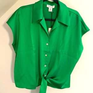 Rachel Zoe - Bright Green, Silk, Tie-front Blouse.